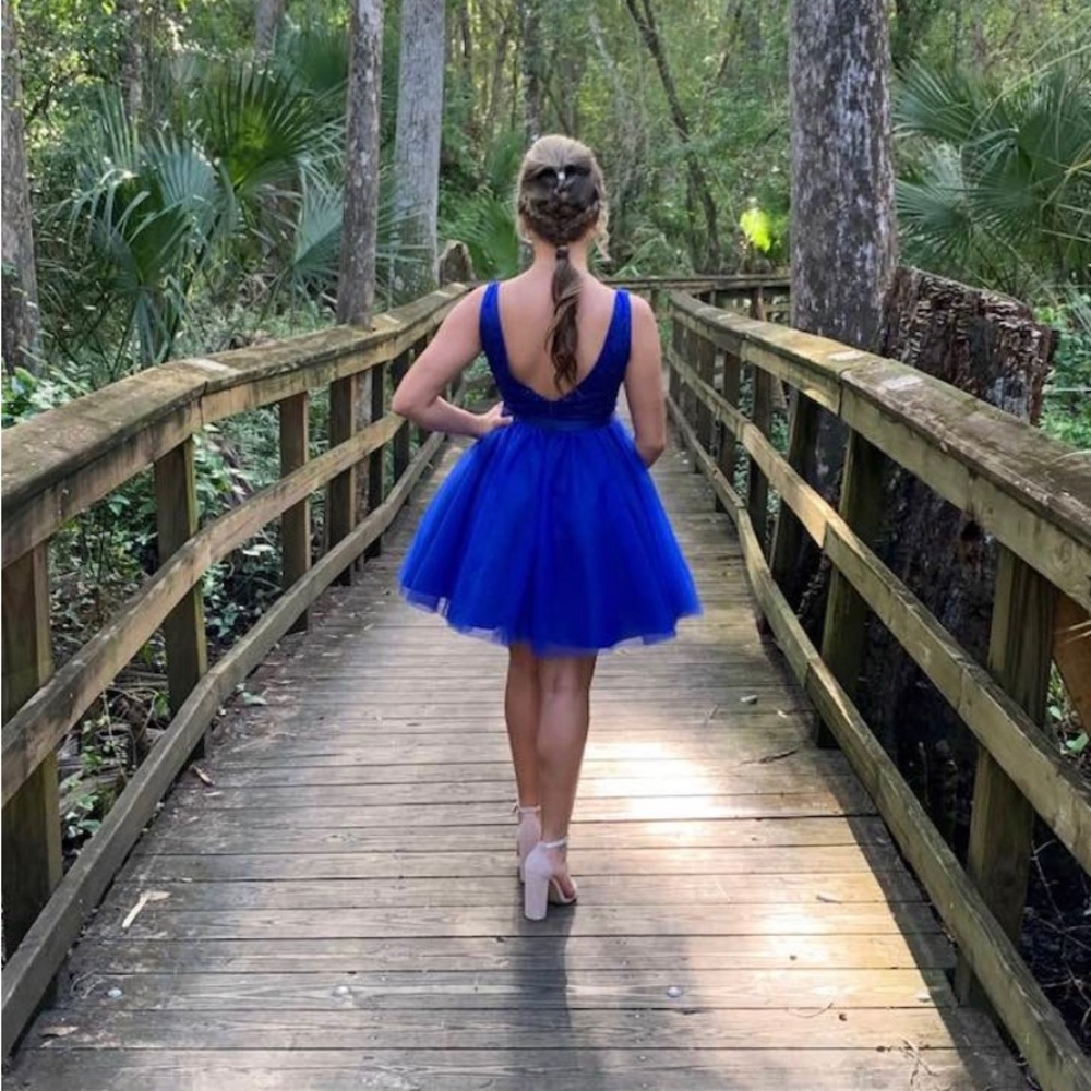 Freshman Year Homecoming Dress- Royal Deep Blue with Tulle skirt. Sparkle top